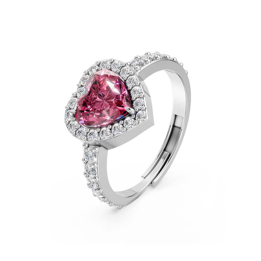 925 Silver Pink Heart Zircon Ring for Women | AAA+ CZ Diamond Halo & Adjustable Band | Rhodium Plated Romantic Gift Jewelry for Girls & Women-image-41