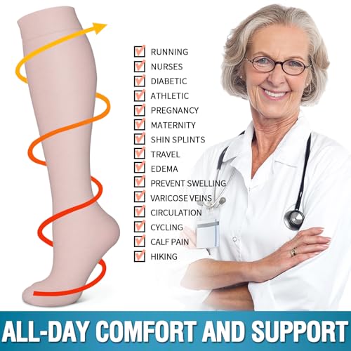 Image of Bluemaple 6 Pack Copper Compression Socks for Women and Men Circulation-Best Support for Medical, Running,Nursing,Athletic