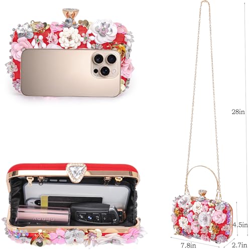 Image of BBTT.ful Women Clutches Flower Evening Handbag Chain Strap Shoulder Bag handbag Wedding bag purse