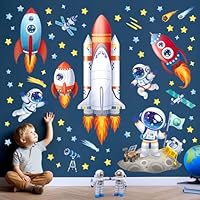 DECOWALL SG2-2416 Rocket Astronaut Wall Stickers Outer Space Wall Decals Baby Nursery Boys Bedroom Playroom Wall Décor
