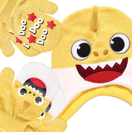 Image of Nickelodeon Boys' Baby Shark Winter Hat and 2 Pairs of Mitten Set (Toddler)