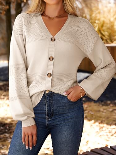 Anbech Womens Cardigan Sweater Lightweight Trendy Long Sleeve V Neck Button-Down Crochet Shrugs Cardigans2