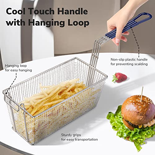 2Pcs Deep Fryer Basket With Non-Slip Handle Heavy Duty Nickel Plated Iron Construction 13 1/4" X 6 1/2" X 6" Commercial Use #TOP3