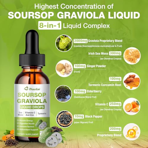 2 Pack Soursop Graviola Liquid Drops - 100% Pure Organic Graviola Extract (4 Fl Oz) - Immune Support, Antioxidant Rich, Natural Energy Boost - Vegan, Non-GMO, Alcohol-Free