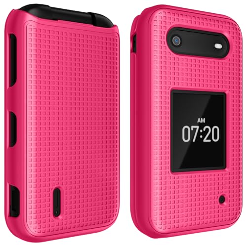 Image of Nakedcellphone Polycarbonate Case for Nokia 2760 2780 Flip Phone, Slim Hard Shell Protector Cover with Grid Texture for Tracfone N139DL, TA-1398, TA-1451, TA-1420 - Bright Hot Pink | Protective Hard Shell Cover, Satisfying Texture, Matte, For N139DL, TA-1398, TA-1451, TA-1420