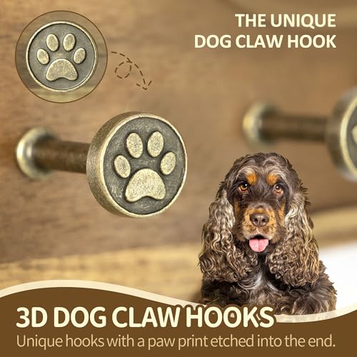 MTERSN Farmhouse Dog Leash Holder for Wall – Dog Stuff Organizer and Dogs Bone Key Holder Wall Mount with 3D Puppy Paw Hooks - Cute Stuff for Pet Lover Gifts (Acacia Wood) - Image 5