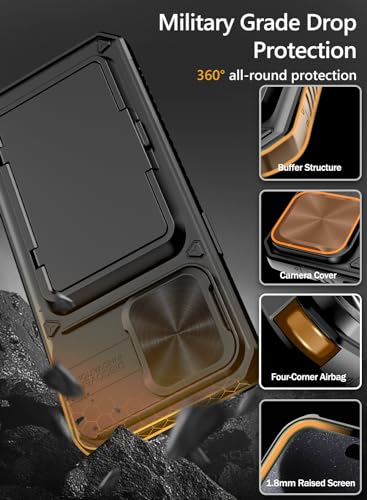 Image of Vihibii for iPhone 15 Pro Max Case with Card Holder (4 Cards) & Slide Camera Cover & Kickstand, Military Grade Drop Protection, Rugged Hard Back & Wallet Back Case, 6.7 inch 2023, Black
