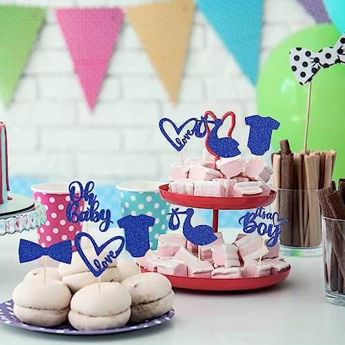 Gyufise 36 Pack Oh Baby Cupcake Toppers It's A Boy Cupcake Toppers With Tie Onesie Love Heart Deep Blue Glitter Babyshower Cake Picks Decorations For Baby Shower Boy Birthday Party Supplies #TOP6