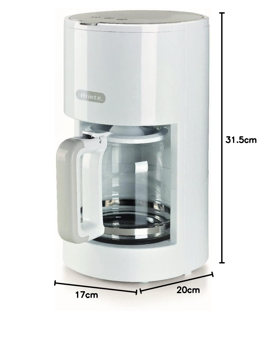 Ariete Macchina Caffè Filtro Breakfast 1395, Macchina Caffè Americano, Fino a 12 Tazze, Indicatore Livello Acqua, Piastra Riscaldata, Filtro e Portafiltro Lavabili, Dispositivo Antigoccia, Bianco