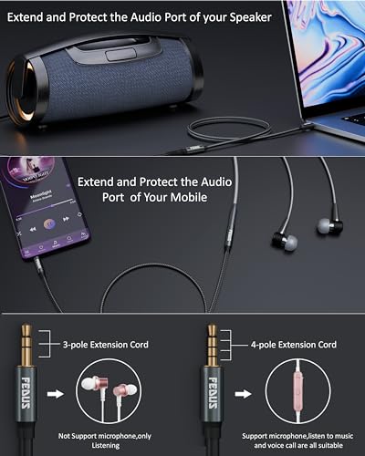 Image of FEDUS PURETONE 3.5mm Male to Female Aux Extension Cable Cord with Mic Support, 5 Meter 4-Pole TRRS Audio Jack Extender Braided For Smartphone, Speakers, PC, Headphone, Car Stereo,TV, Headphone,Tablet