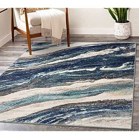 LUXE WEAVERS Lagos Collection 7983 Blue 8x10 Art Deco Area Rug Cover
