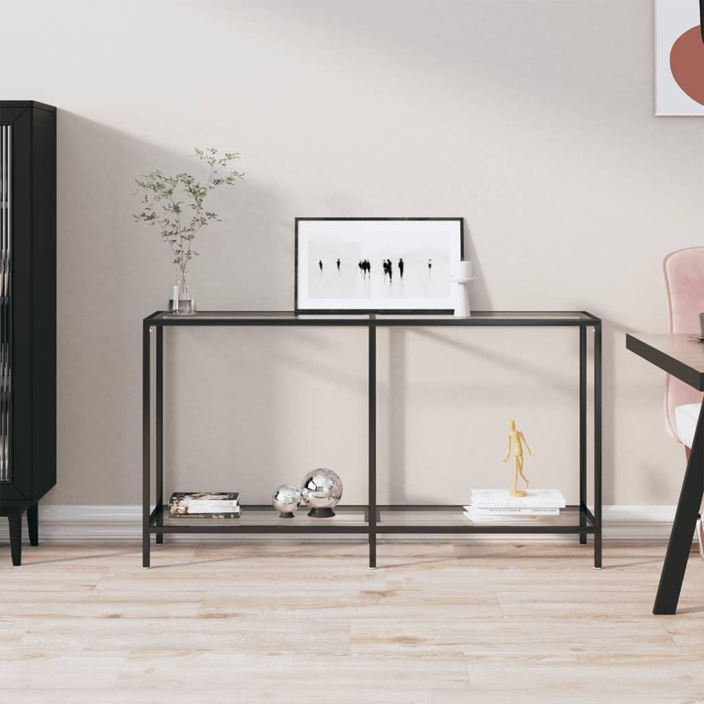 SXZenSpace Console Table 140 x 35 75.5 cm Clear Tempered Glass with Steel Frame Modern Slim Hallway Side for Living Room Bedroom and Corridor
