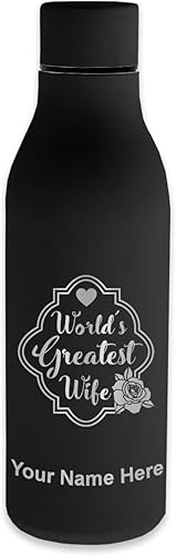 LaserGram Botella de agua de acero inoxidable de doble pared, la mejor esposa del mundo, grabado personalizado incluido