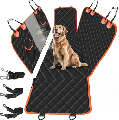 TerraShine 犬用ドライブシート 135*45*58cm 犬用シートカバー 車ペットシート ペット用ドライブシート 後部座席 分離設計 可視メッシュ窓 汚れ防止 耐摩擦性 滑り止め 防水 安全ベルト付き 全ペット対応 車の後部座席用 (ブラック)