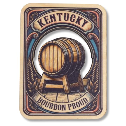 Imán decorativo de madera con diseño de barril bourbon miniatura 1