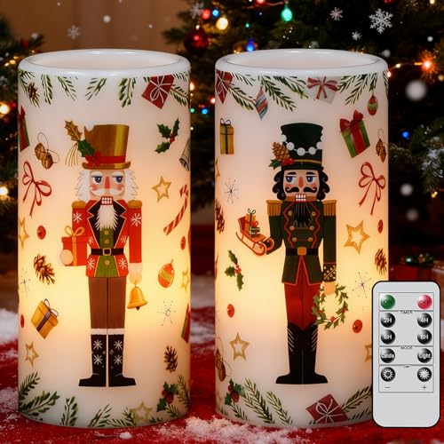 Image of Christmas Nutcracker Flameless Pillar Candles with Remote Timer