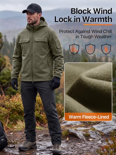 Image of FREE SOLDIER Men's Waterproof Softshell Jacket Fleece Lined Outdoor Jacket Tactical Military Hoodie Windbreaker