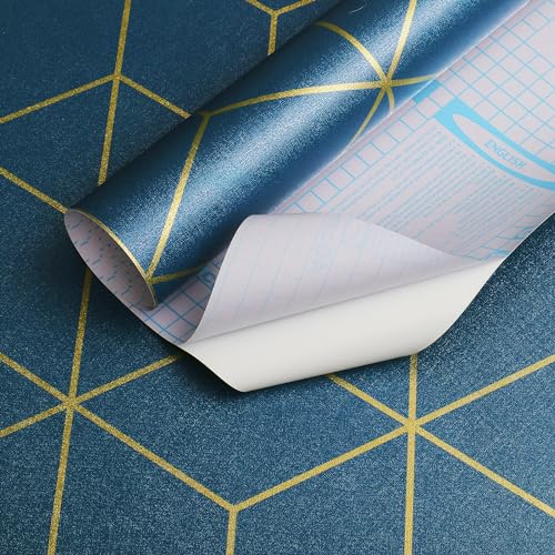 Safiyya Blue and Gold Geometric Wallpaper Peel and Stick Contact Paper Self Adhesive Removable Wallpaper Waterproof Contact Paper for Walls Vinyl Roll 118"x17.3" by Safiyya - Used condition - Image 5