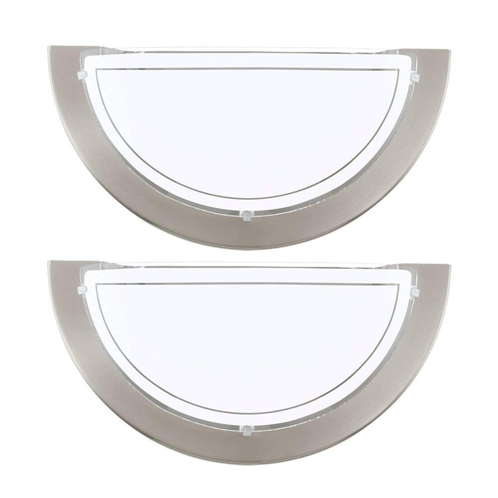 Britalia 2 Pack - Satin Nickel Metal & Decorative White Painted Glass Modern Half Circle Flush Wall Light | 29cm Wide | 1 x ES E27 Lamp Bulb Required (Not Included) | 240 Volts