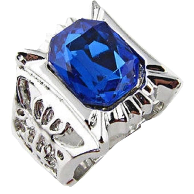 Ciel Phantomhive Black Butler Kuroshitsuji - Anillo de cristal azul en tono plateado