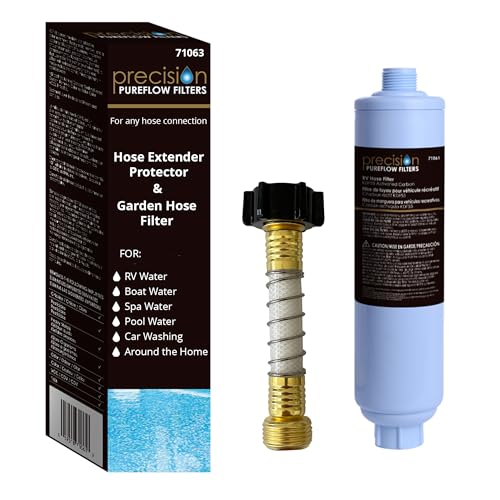 PRECISION PUREFLOW Flexible Garden Hose Extender and Water Filter Bundle for RV, Boat or Pool, Includes 1-Hose Extender and 1-Water Filter