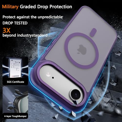 Image of Magnetic for iPhone 17 Air Phone Case, [Compatible with MagSafe], Screen Protector X1, [Military Grade Drop Protection],Matte Finish,Slim,Shockproof,Protective (Purple, iPhone 17 air)