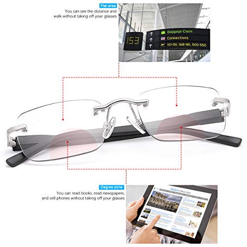 Rimless Spring Hinge Photochromic Bifocal Sunglasses Blue Light Blocking Computer Reading Glasses UV400 Protection Transition Sun Readers Anti Glare Reduce Eyestrain Eyewear Eyeglasses for Men Women - Image 2