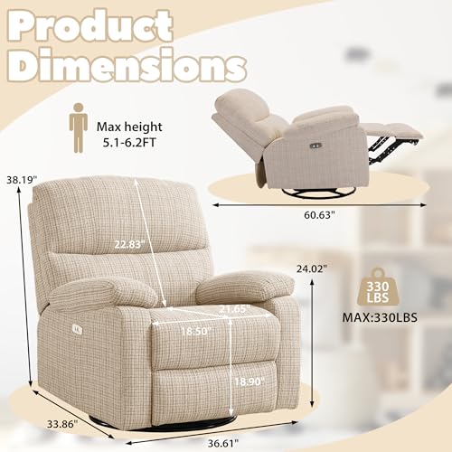 Sillón giratorio reclinable beige textil miniatura 2