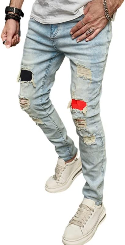Miniatura 2 de Jeans ajustados para hombre de pierna recta, pantalones vaqueros ajustados elásticos impresos para hombre