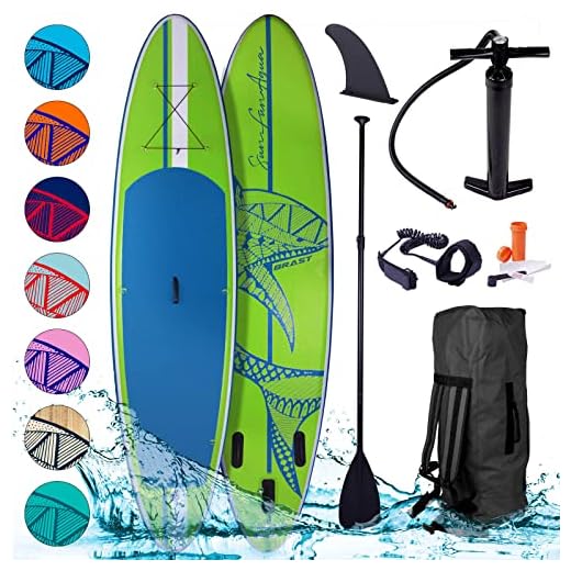 Brast Tabla Paddle Surf Hinchable Shark | 300-365Cm Muchos Modelos | Incl. Accesorios Correa Para El Pie, Bomba, Mochila De Transporte | Azul Verde Amarillo Rojo Turquesa Naranja Rosa