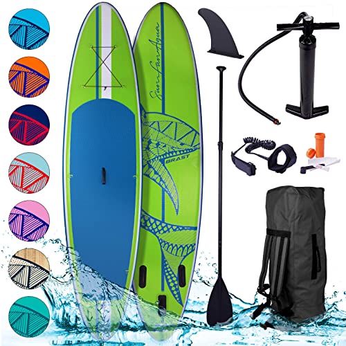 Brast Tabla Paddle Surf Hinchable Shark | 300-365Cm Muchos Modelos | Incl. Accesorios Correa Para El Pie, Bomba, Mochila De Transporte | Azul Verde Amarillo Rojo Turquesa Naranja Rosa