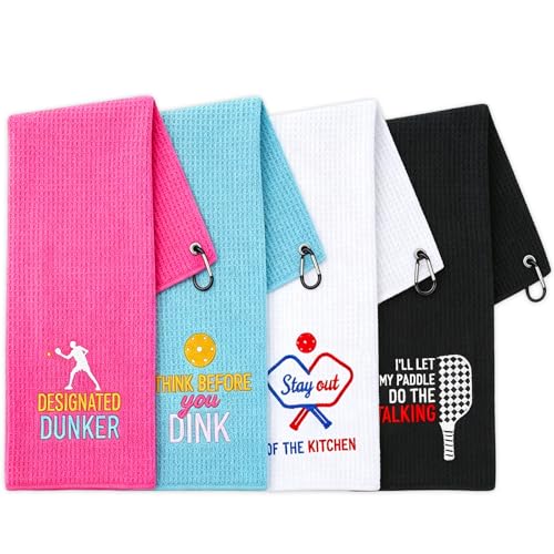 Suohheh 4 Pcs Pickleball Towel 16 24 Absorbent Microfiber Waffle Athletic Towel with Clip Dinkball Pickleball Gifts for Women Men Mothers Day Party Favors Sweat Gym Towels Funny Pickleball Gifts