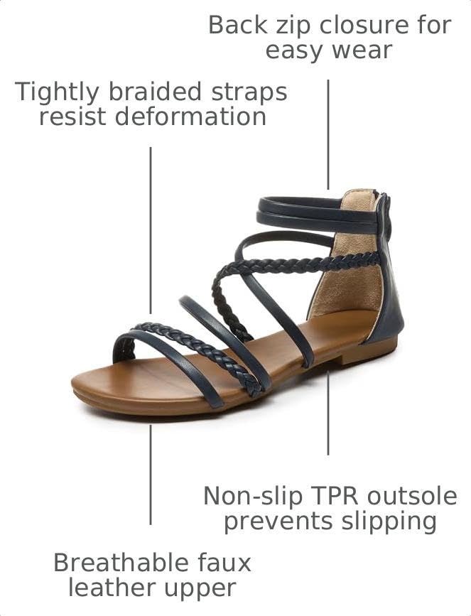 Image of youngshow Women's Braided Strappy Sandals - Open Toe Dressy Gladiator Flat Sandals with Back Zipper, Casual Summer Beach Shoes
