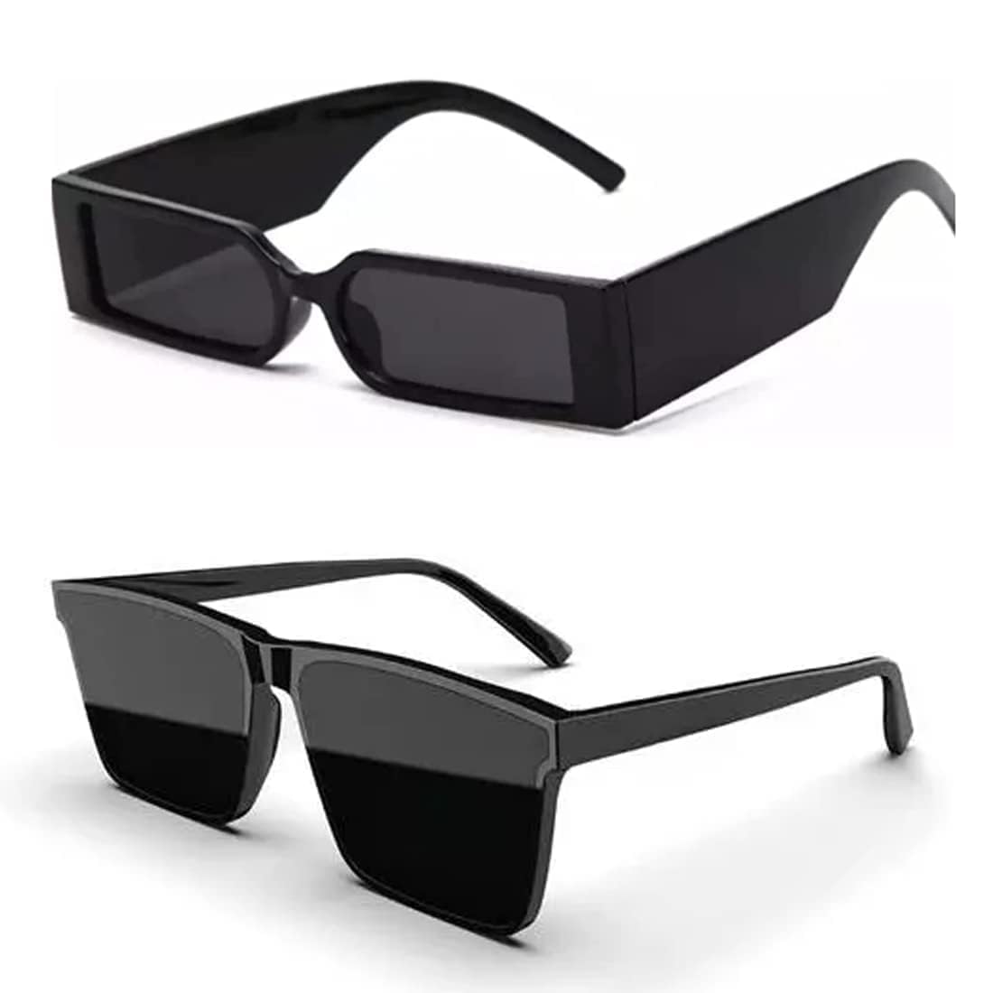 richors Vintage Square Light Weight Uv Protection Non Polarized Sunglasses For Unisex Retro Combo Googles Pack Of 2, Medium, Black-picture-56