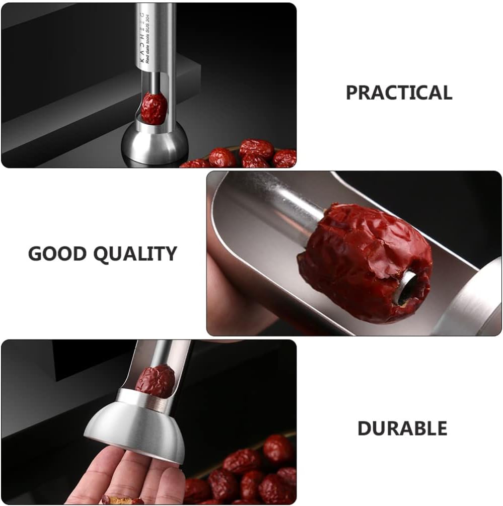 Stainless Steel Cherry Pitter Olive Red Dates Pitter Fruit Corer Remover Tool for Red Dates Grape Jujube Gadgets L Silver