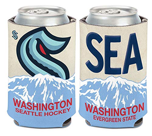 WinCraft NHL Seattle Kraken Logo/Mountain Can Cooler 1-Pack 12 oz. (Foldable, 2-Sided Design)