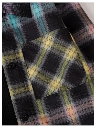 WDIRARA Girl's Plaid Button Down Blouse Color Block Collared Long Sleeve Shirts with Pocket4