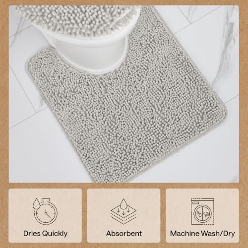 Image of Gorilla Grip Original Shaggy Chenille Square U-Shape Contoured Mat for Base of Toilet, 22.5x19.5 Size, Machine Wash and Dry, Soft Plush Absorbent Contour Carpet Mats for Bathroom Toilets, Light Gray