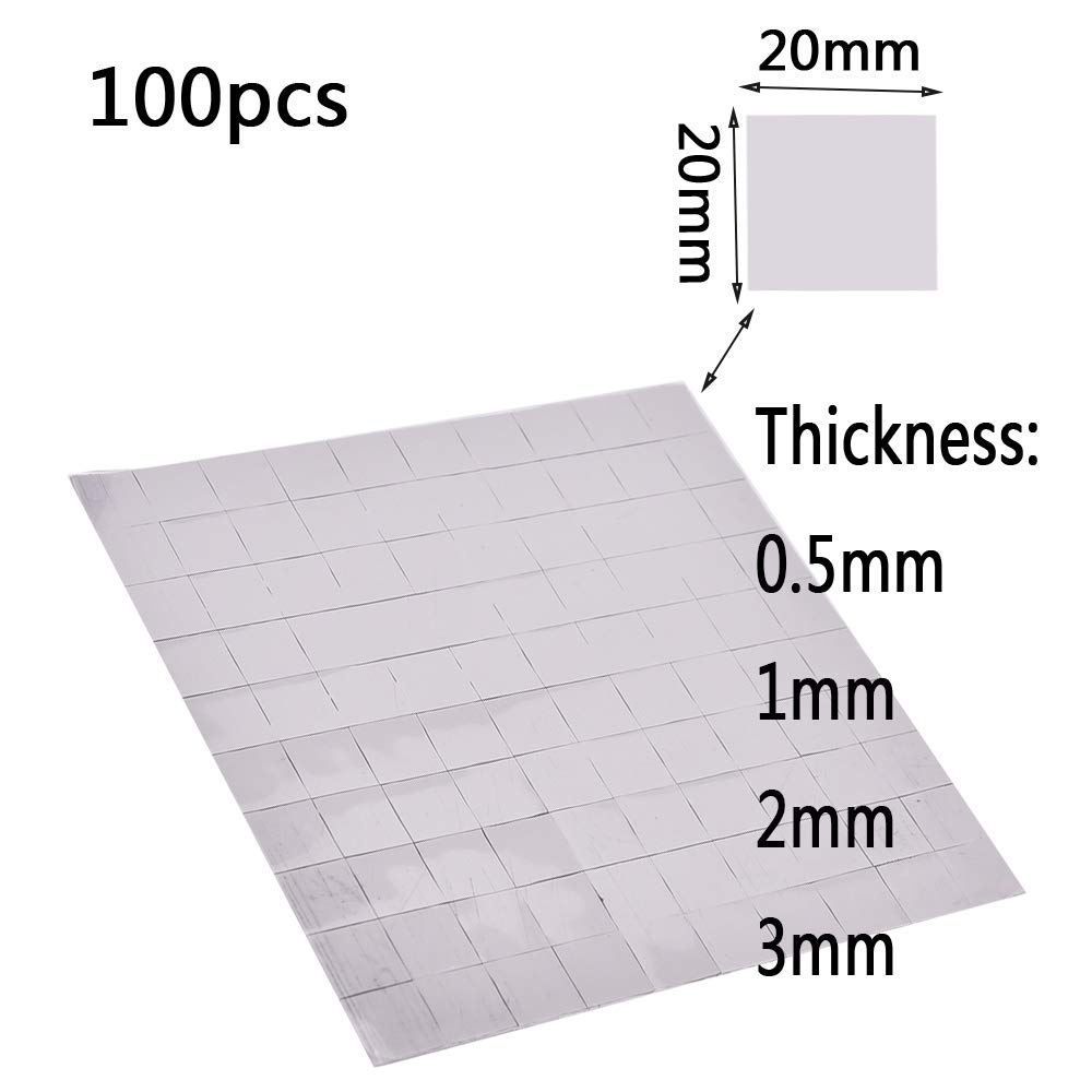 CABINE Cuscinetto in Silicone Gpu Cuscinetti Termici per Cpu Dispositivo Di Raffreddamento Dissipatore Di Calore Conduttivo Grigio 20X20Mm Doppio Lato Viscoso 100Pc, Spessore 0.5/1/2/3.0Mm/2Mm