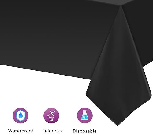 Miniatura 4 de Kopokita 2 manteles de plástico negros de 54 x 108 pulgadas, manteles desechables rectangulares para fiestas