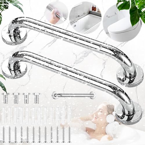 Benaton 2 Piezas Barra Asidero Agarrador de Pared para Ducha y Wc de 30 cm, Acero Inoxidable Asa Bañera Minusvalido Agarradero para Niños, Asa de Ducha Asa de Seguridad para Baño Plata(Con Tornillos)