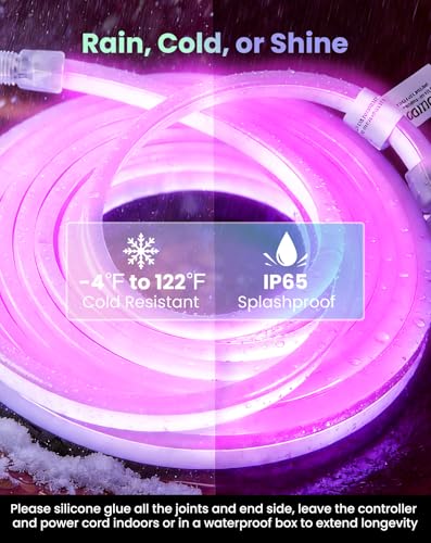Image of Shine Decor Smart LED RGB Neon Rope Lights AC 120V, ETL Expandable Color Changing Dimmable with Remote Compatible with Alexa, Google Assistant, Cold-Resistant & IP65 Waterproof, 8x16 mm, 131.2FT