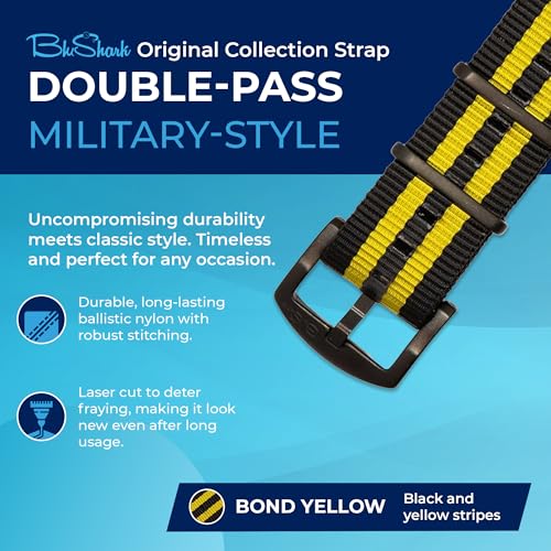 Image of BluShark - Original Collection Military-Style Waterproof Watch Strap, Fits All Timepiece Brands, Durable Nylon Wristwatch Accessories with Stainless Steel Buckle - 18mm, 20mm, 22mm & 24mm Watch Bands