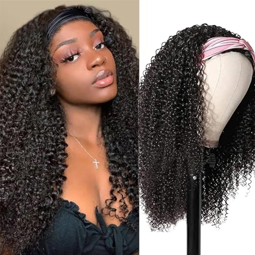 Image of XSY Headband Wig Human Hair Kinky Curly Headband Wig Glueless Brazilian Human Hair Wigs for Black Women None Lace Front Wigs Natural Colour 150% Density (22inch)