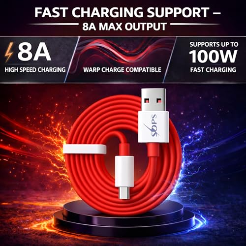 Image of 100W Fast Charging USB A to Type C Cable, 10A High Speed Charging & Data Sync Cable, Premium TPE USB C Charger Cable, Reinforced Connectors, 1 Meter, Compatible with USB Type-C Smartphone, Red