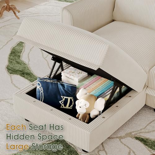 Image of LLappuil 112 inch Modular Sectional Sofa with Storage, U Shaped 6-Seat Corduroy Couch with 6 Throw Pillows, Convertible Sofa Set for Living Room & Apartment, Skin-Friendly & Soft, Beige