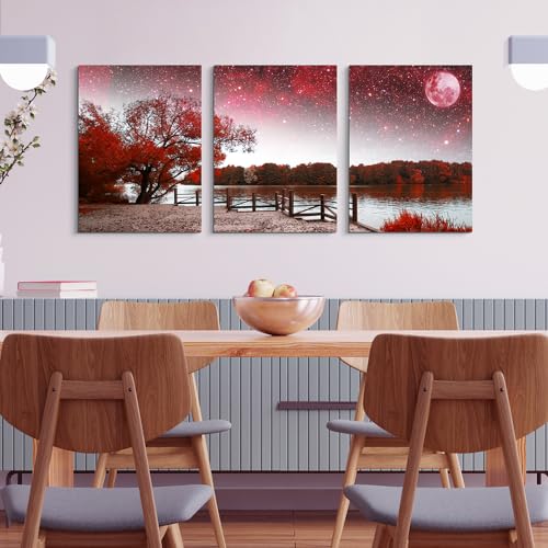 Lapremoly Red Tree Abstract Landscape Wall Paintings Canvas Wall Art For Living Room Wall Decor For Bedroom Office Decor Print Artwork Modern Inspiration Frame Wall Pictures Room Home Decor 3 Piece