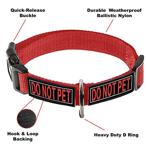 Dogline Omega Nylon Collar For Dogs With 2 Removable Do Not Pet 3D Rubber Patch Patches (Red, 14"-18") #TOP1