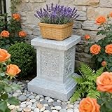 15 Inches Tall Large Garden Pedestal Standing, Classic Statuary Stand Outdoor Base, Suitable for Plants and Statues, Garden or Home Resin Statuary Pedestal, Valentine's Day Decorations