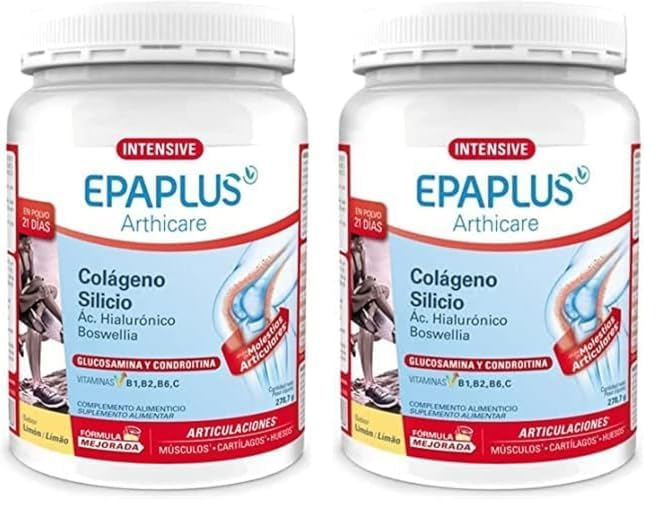 EPAPLUS Arthicare Intensive Colágeno, Polvo, Sabor Limón, Con Ácido Hialurónico, Boswellia, Glucosamina, Condroitina y Silicio, 278.7g, Ayuda Molestias Articulares (Paquete de 2)